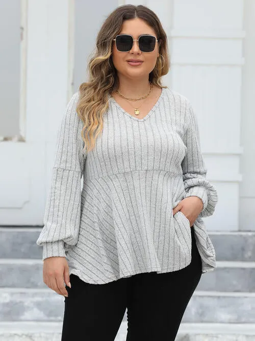 Plus Size Ribbed V-Neck Long Sleeve Blouse sold by The Barefoot Brunette Boutique product image thumbnail 4