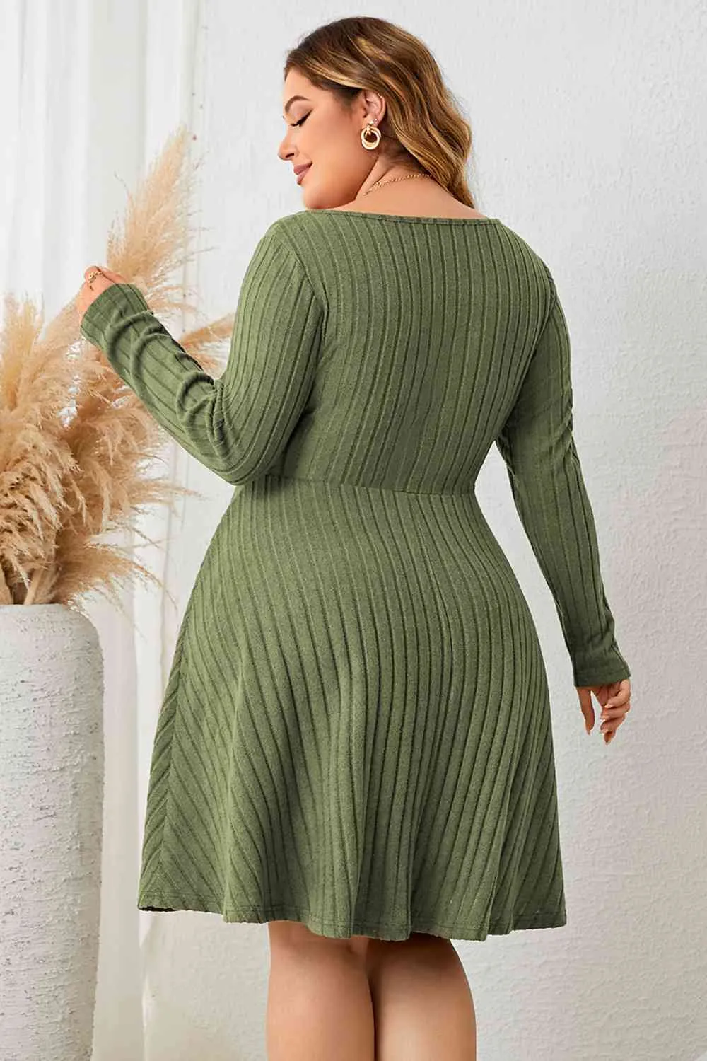 Honey Plus Size Sweetheart Neck Long Sleeve Ribbed Dress sold by The Barefoot Brunette Boutique product image thumbnail 2