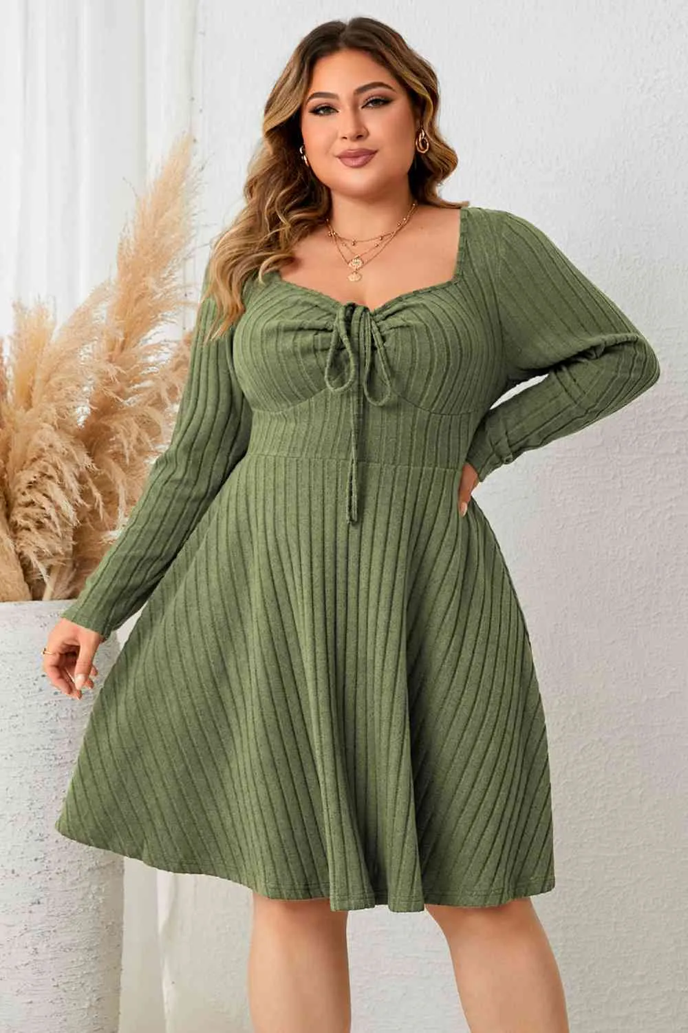 Honey Plus Size Sweetheart Neck Long Sleeve Ribbed Dress sold by The Barefoot Brunette Boutique product image thumbnail 3