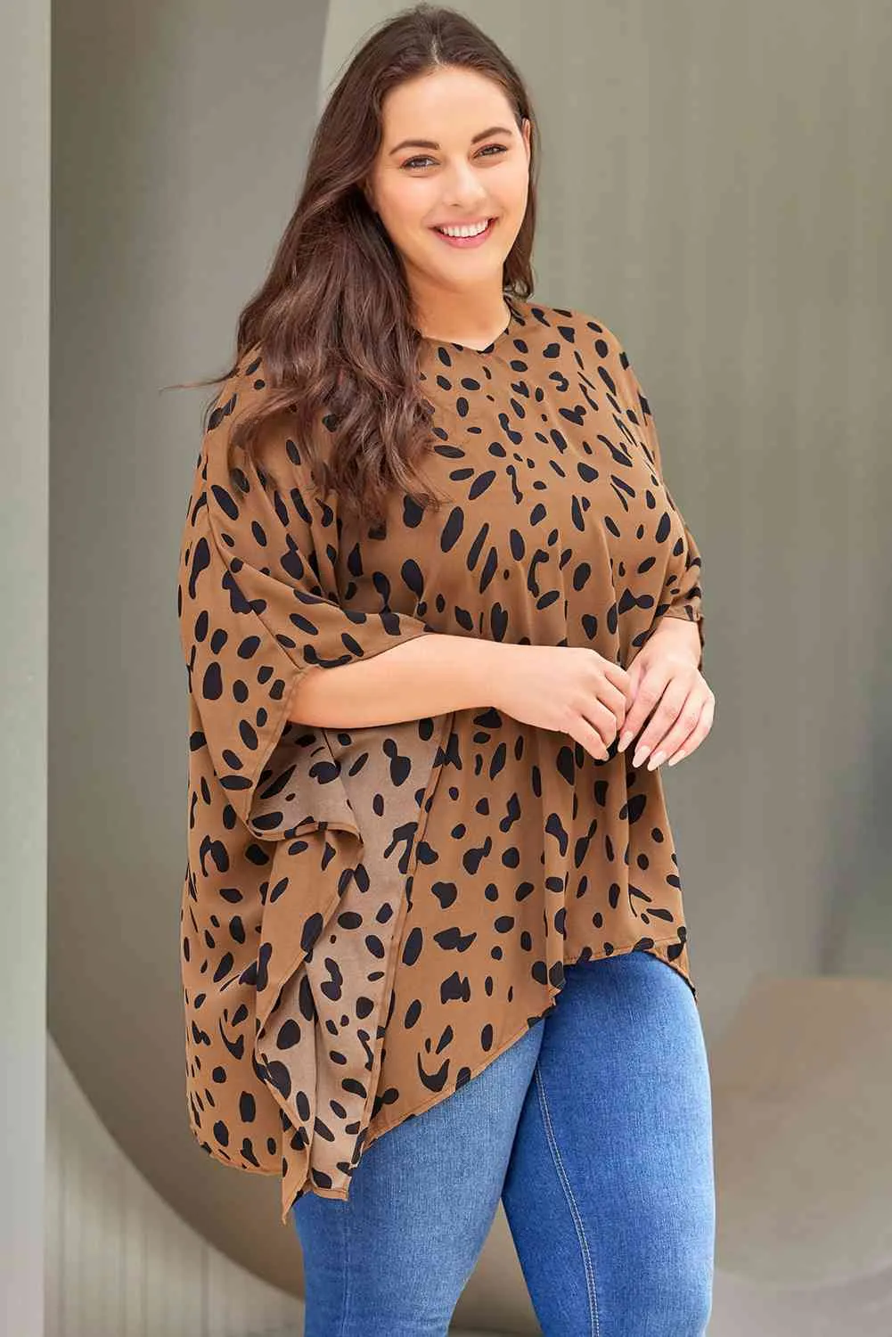 Plus Size Animal Print Handkerchief Hem Blouse sold by The Barefoot Brunette Boutique product image thumbnail 3