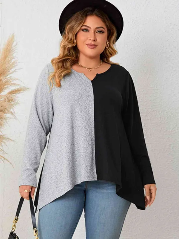 Honey Plus Size Contrast Notched Neck T-Shirt sold by The Barefoot Brunette Boutique