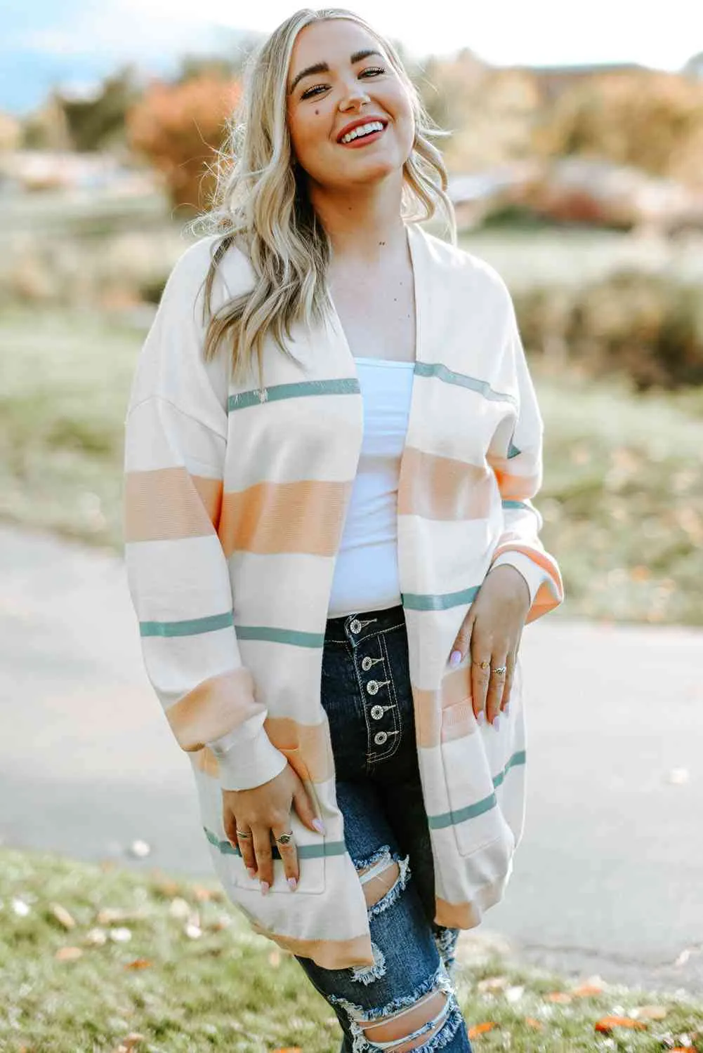 Plus Size Striped Open Front Cardigan sold by The Barefoot Brunette Boutique product image thumbnail 4