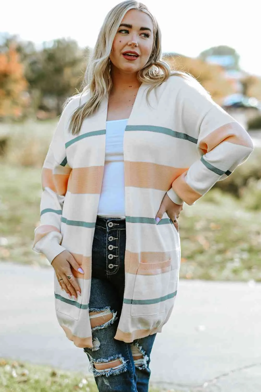 Plus Size Striped Open Front Cardigan sold by The Barefoot Brunette Boutique product image thumbnail 5
