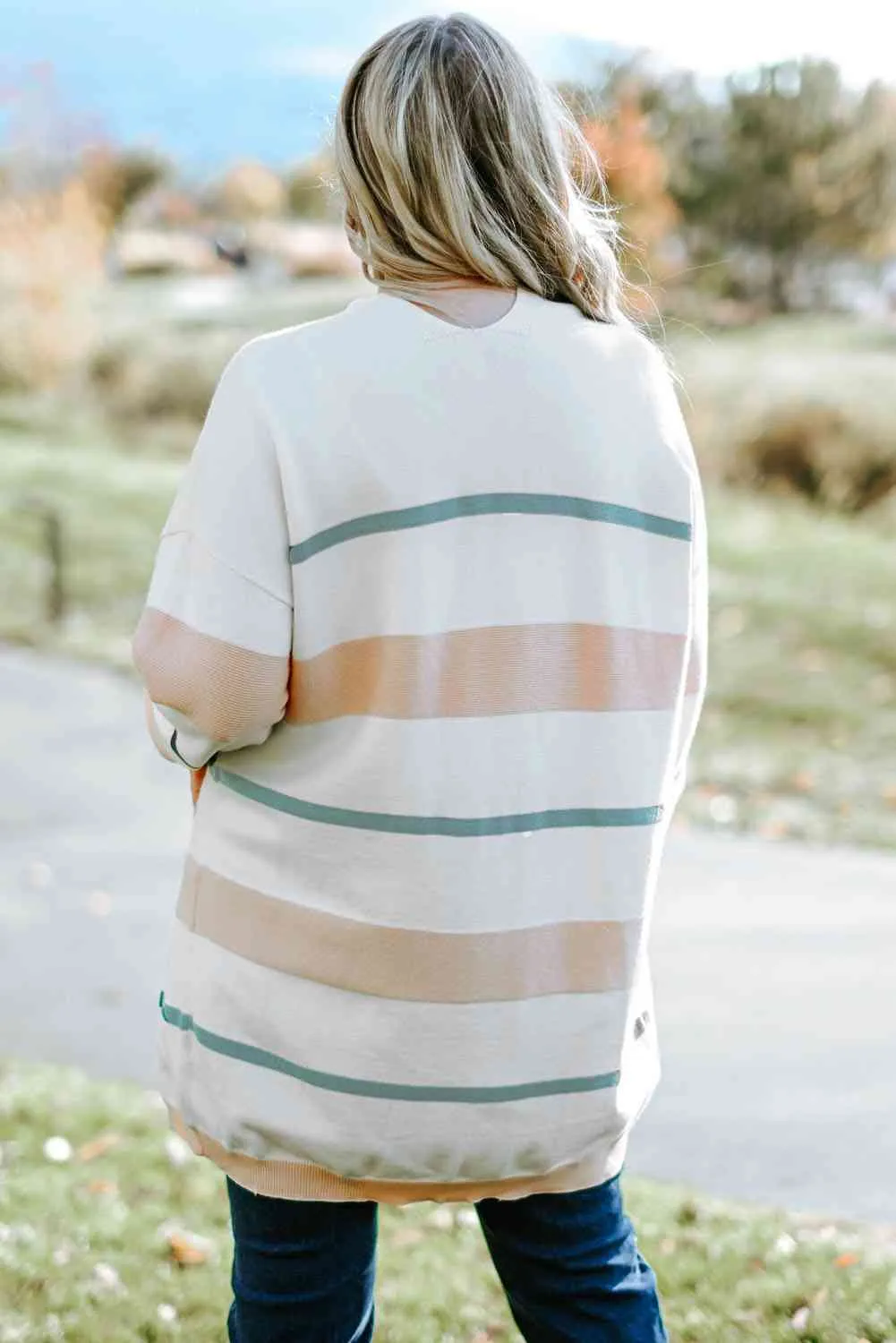 Plus Size Striped Open Front Cardigan sold by The Barefoot Brunette Boutique product image thumbnail 2