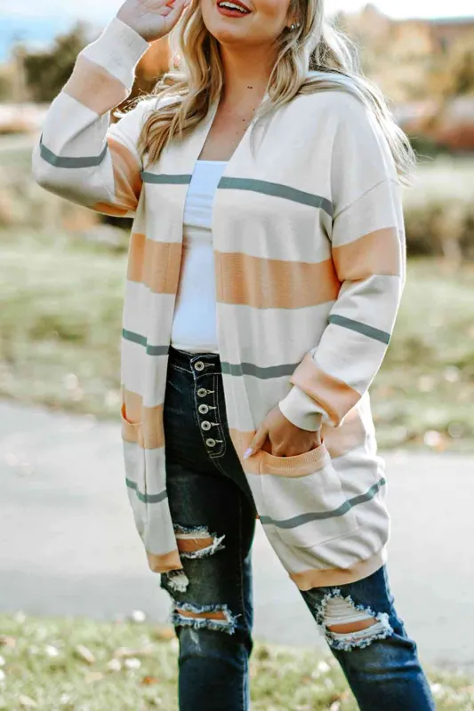 Plus Size Striped Open Front Cardigan made by The Barefoot Brunette Boutique