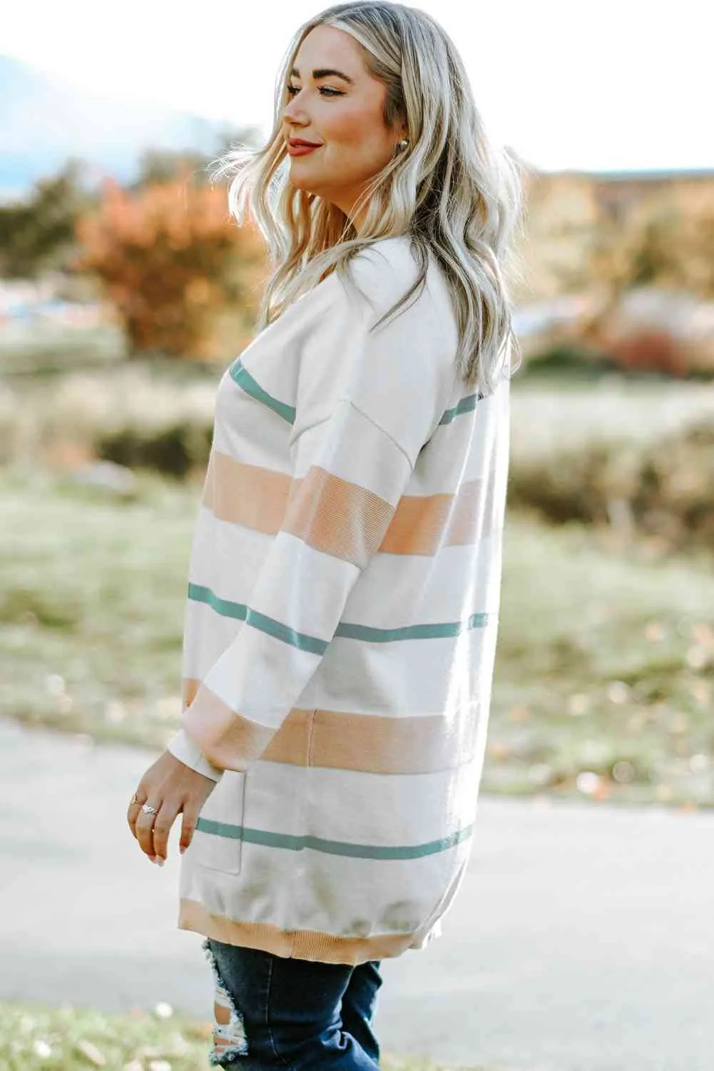 Plus Size Striped Open Front Cardigan sold by The Barefoot Brunette Boutique product image thumbnail 3