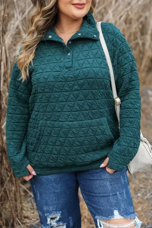 Plus Size Quarter Snap Quilted Sweatshirt sold by The Barefoot Brunette Boutique