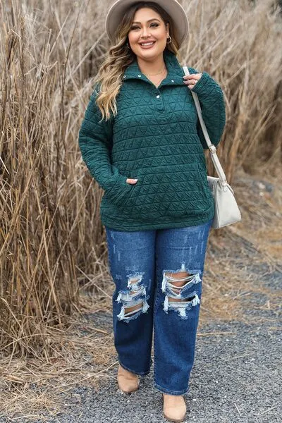Plus Size Quarter Snap Quilted Sweatshirt sold by The Barefoot Brunette Boutique product image thumbnail 4