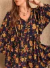 Plus Size Floral Tie Neck Balloon Sleeve Romper sold by The Barefoot Brunette Boutique