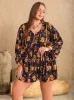 Plus Size Floral Tie Neck Balloon Sleeve Romper sold by The Barefoot Brunette Boutique