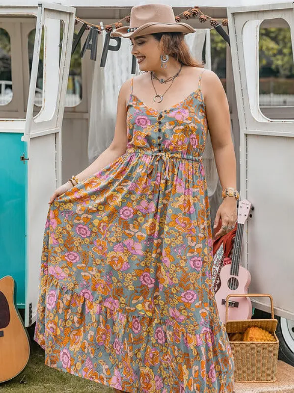Drawstring Ruffle Hem Maxi Dress sold by The Barefoot Brunette Boutique