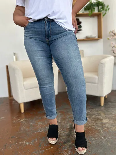 Judy Blue Full Size Cuffed Hem Slim Jeans sold by The Barefoot Brunette Boutique