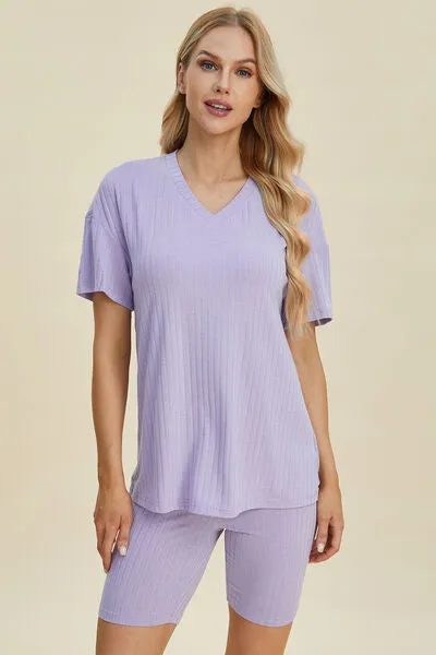 Basic Bae Full Size Ribbed V-Neck Short Sleeve Top and Shorts Set sold by The Barefoot Brunette Boutique product image thumbnail 4
