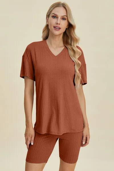 Basic Bae Full Size Ribbed V-Neck Short Sleeve Top and Shorts Set sold by The Barefoot Brunette Boutique product image thumbnail 2