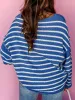 Plus Size Striped Round Neck Dropped Shoulder Sweater sold by The Barefoot Brunette Boutique