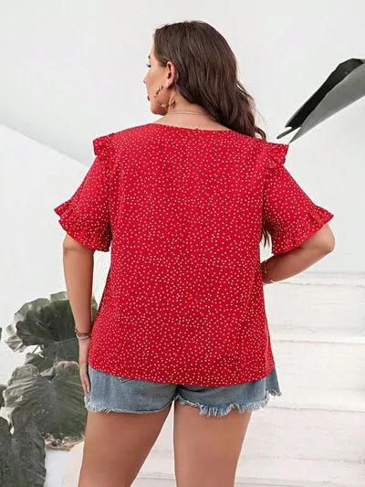 Plus Size Polka Dot Notched Flounce Sleeve Blouse sold by The Barefoot Brunette Boutique product image thumbnail 2