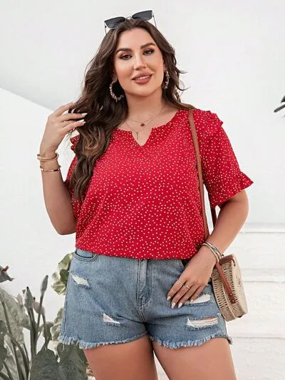 Plus Size Polka Dot Notched Flounce Sleeve Blouse sold by The Barefoot Brunette Boutique product image thumbnail 4