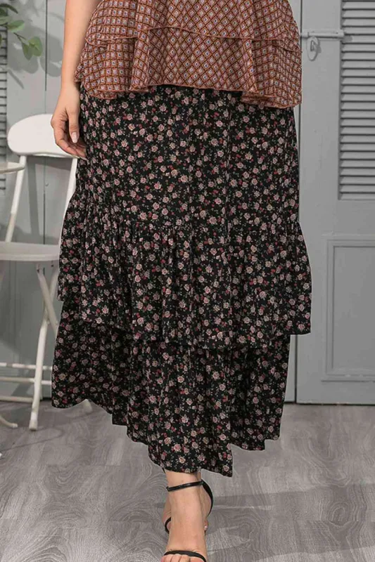 Plus Size Ditsy Floral Layered Maxi Skirt sold by The Barefoot Brunette Boutique