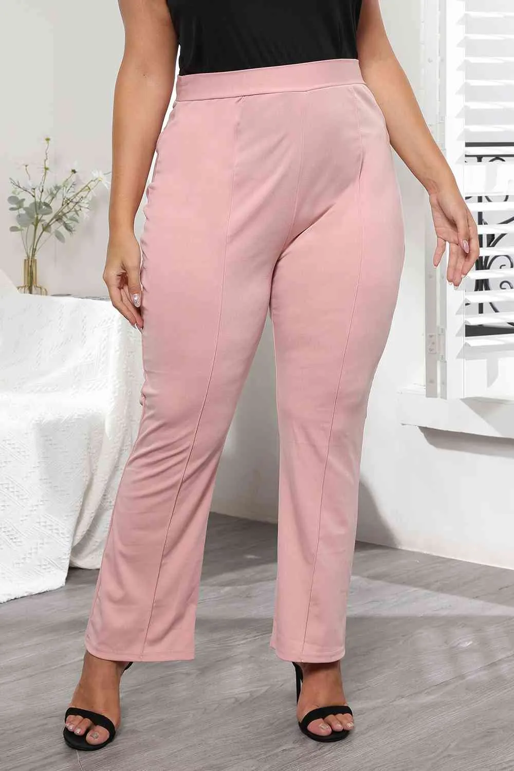 Plus Size Seamed Detail Plain Pants sold by The Barefoot Brunette Boutique