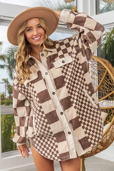 BiBi Checkered Button Down Corduroy Shacket sold by The Barefoot Brunette Boutique product image thumbnail 5