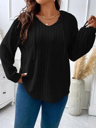 Plus Size Drawstring Dropped Shoulder Hooded T-Shirt sold by The Barefoot Brunette Boutique product image thumbnail 2
