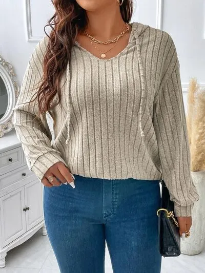 Plus Size Drawstring Dropped Shoulder Hooded T-Shirt sold by The Barefoot Brunette Boutique product image thumbnail 5