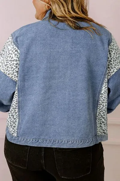 Plus Size Leopard Long Sleeve Denim Jacket sold by The Barefoot Brunette Boutique product image thumbnail 2