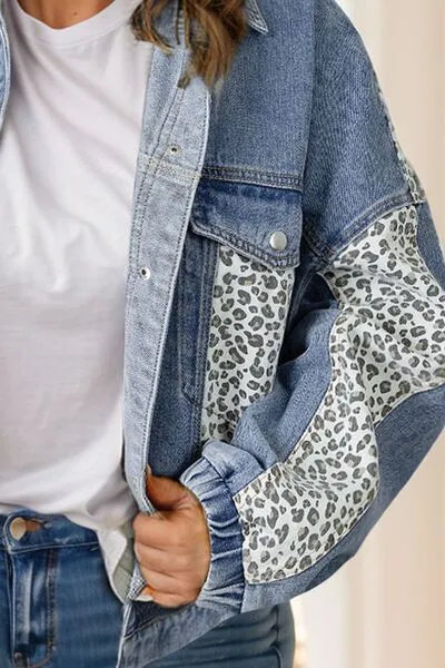 Plus Size Leopard Long Sleeve Denim Jacket sold by The Barefoot Brunette Boutique product image thumbnail 3