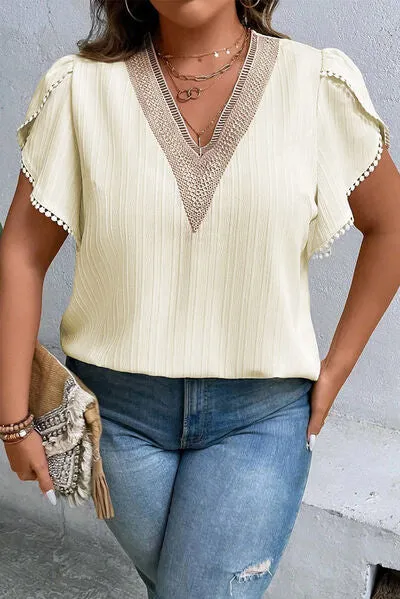 Plus Size V-Neck Petal Sleeve Blouse sold by The Barefoot Brunette Boutique product image thumbnail 5