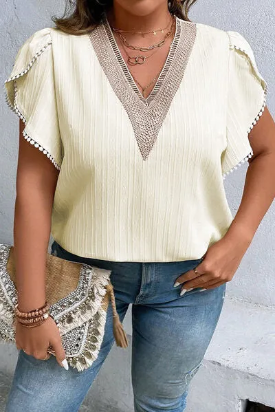 Plus Size V-Neck Petal Sleeve Blouse sold by The Barefoot Brunette Boutique product image thumbnail 2