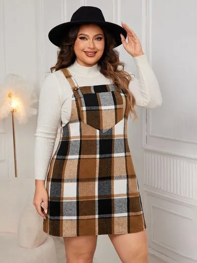Honey Plus Size Plaid Wide Strap Overall Dress sold by The Barefoot Brunette Boutique product image thumbnail 5