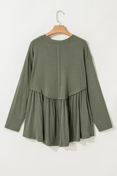 Plus Size Peplum Round Neck Long Sleeve Blouse sold by The Barefoot Brunette Boutique product image thumbnail 4