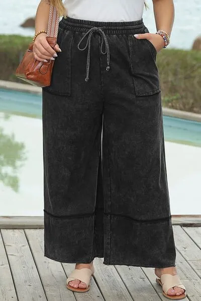 Plus Size Drawstring Wide Leg Pants sold by The Barefoot Brunette Boutique