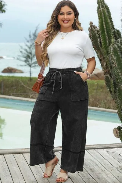 Plus Size Drawstring Wide Leg Pants sold by The Barefoot Brunette Boutique product image thumbnail 4
