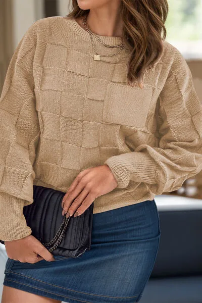 Plus Size Plaid Round Neck Sweater sold by The Barefoot Brunette Boutique