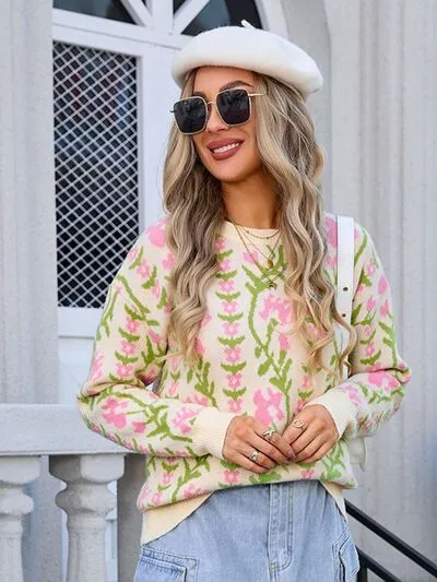 Angel Wings Flower Round Neck Long Sleeve Sweater sold by The Barefoot Brunette Boutique
