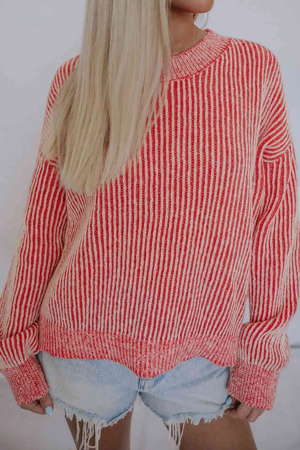 Dropped Shoulder Round Neck Sweater sold by The Barefoot Brunette Boutique