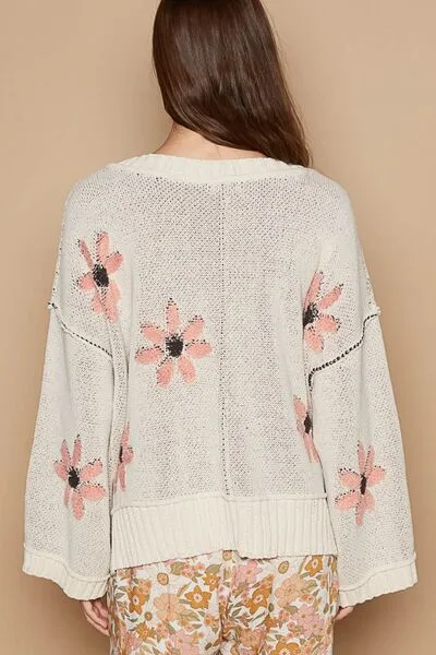 POL V-Neck Floral Pattern Chenille Sweater sold by The Barefoot Brunette Boutique product image thumbnail 2
