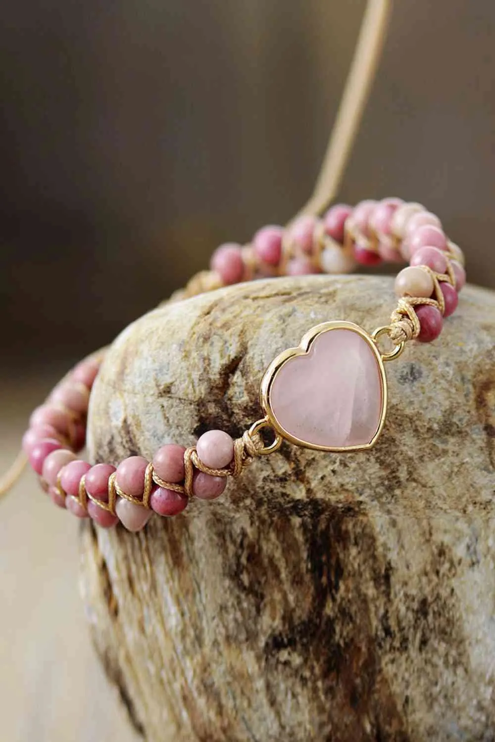 Rose Quartz Heart Beaded Bracelet sold by The Barefoot Brunette Boutique product image thumbnail 2