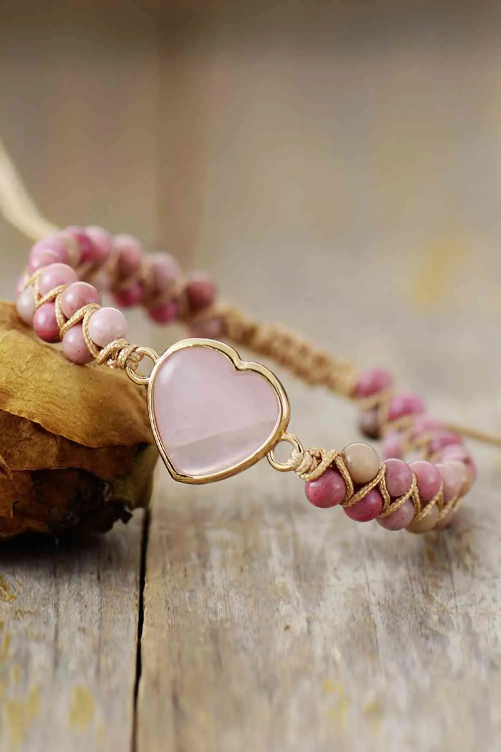 Rose Quartz Heart Beaded Bracelet sold by The Barefoot Brunette Boutique