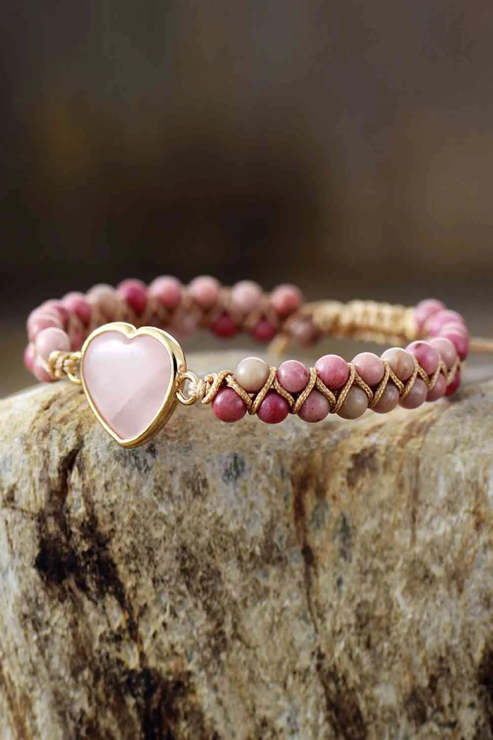 Rose Quartz Heart Beaded Bracelet sold by The Barefoot Brunette Boutique product image thumbnail 3