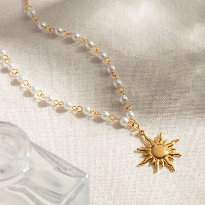 18K Gold-Plated Pearl Sun Necklace sold by The Barefoot Brunette Boutique product image thumbnail 2
