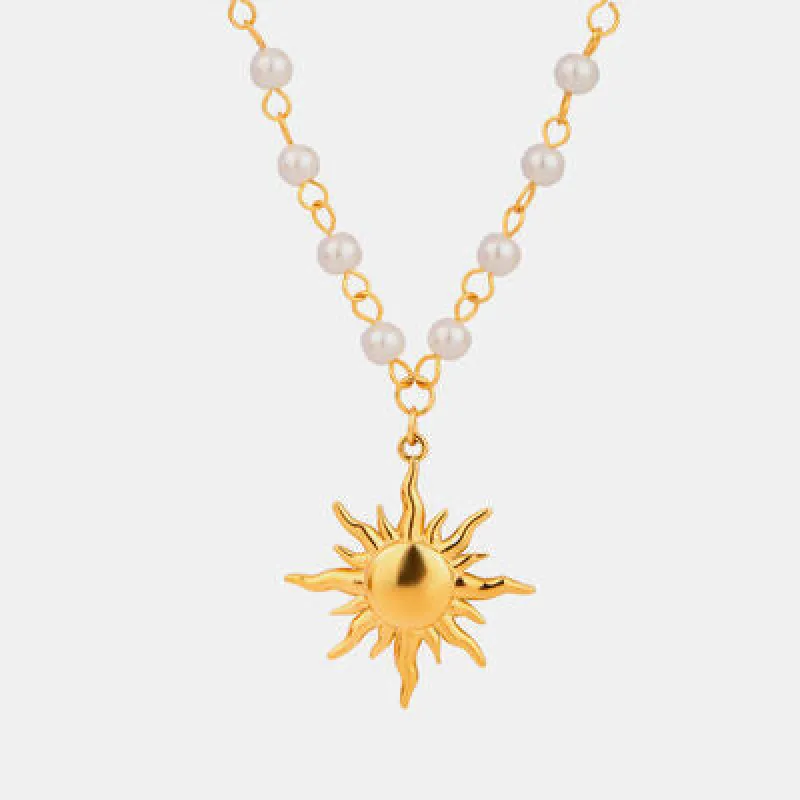 18K Gold-Plated Pearl Sun Necklace sold by The Barefoot Brunette Boutique