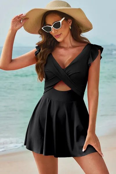 Cutout V-Neck Cap Sleeve One-Piece Swimwear sold by The Barefoot Brunette Boutique product image thumbnail 3
