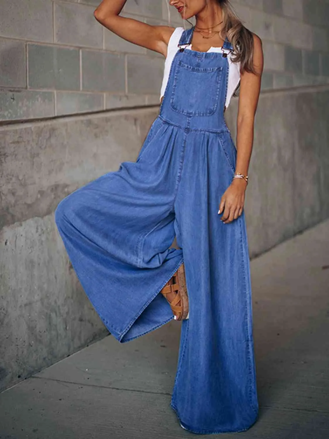 Wide Leg Denim Overalls sold by The Barefoot Brunette Boutique