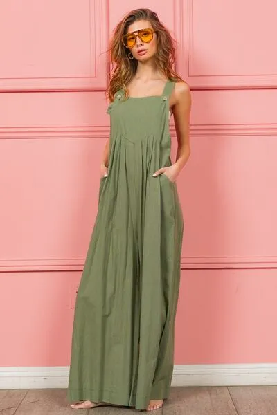BiBi Ruched Wide Leg Overalls with Pockets sold by The Barefoot Brunette Boutique product image thumbnail 4