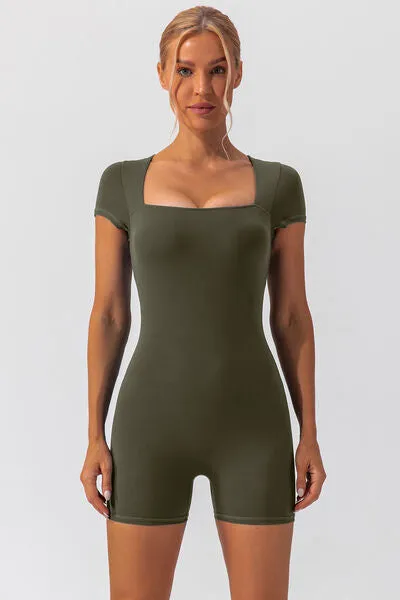 Square Neck Cap Sleeve Active Romper sold by The Barefoot Brunette Boutique product image thumbnail 3