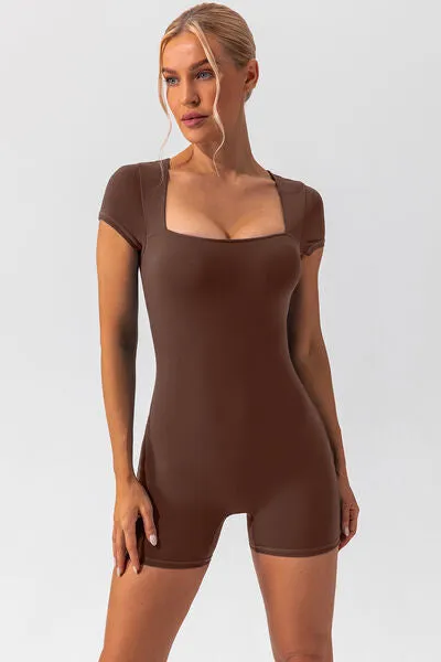 Square Neck Cap Sleeve Active Romper sold by The Barefoot Brunette Boutique product image thumbnail 4