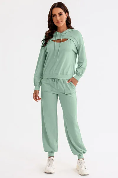 Cutout Drawstring Hoodie and Joggers Active Set sold by The Barefoot Brunette Boutique product image thumbnail 2