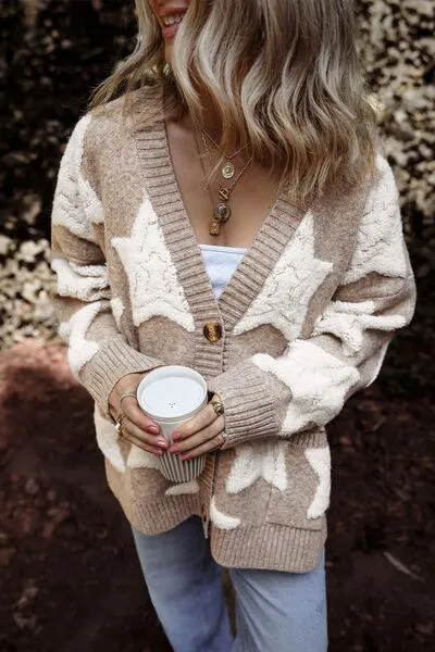 Star Button Up Long Sleeve Cardigan sold by The Barefoot Brunette Boutique product image thumbnail 2